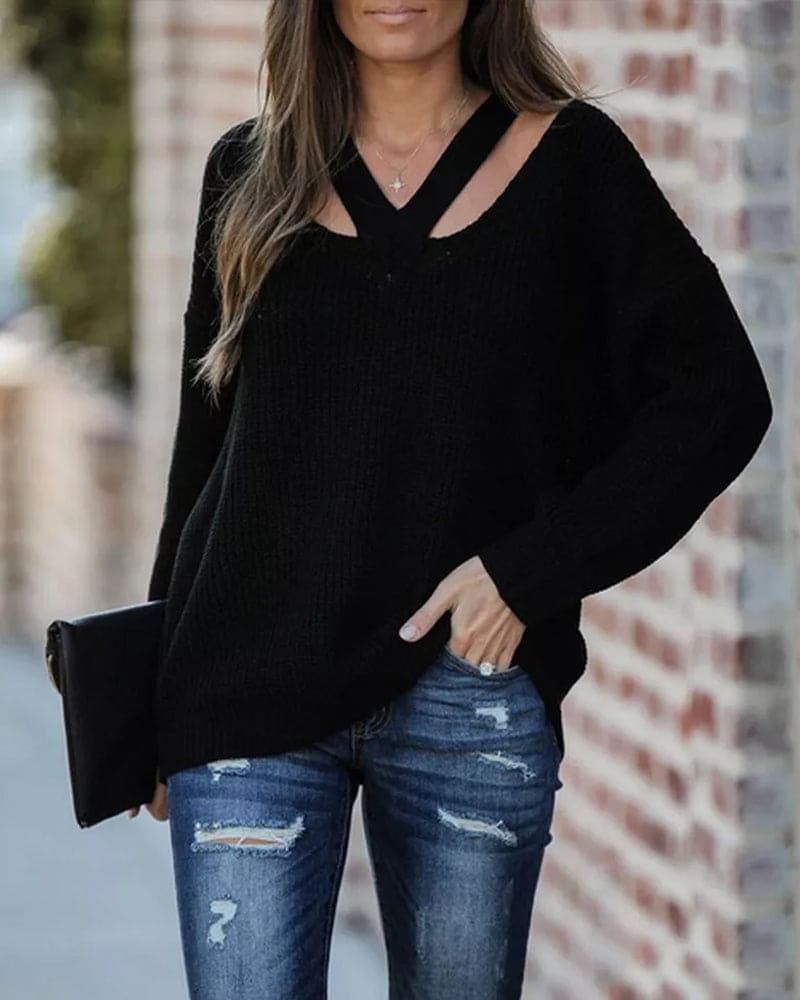 Bolendo Eva | Langer Pullover mit V-Ausschnitt