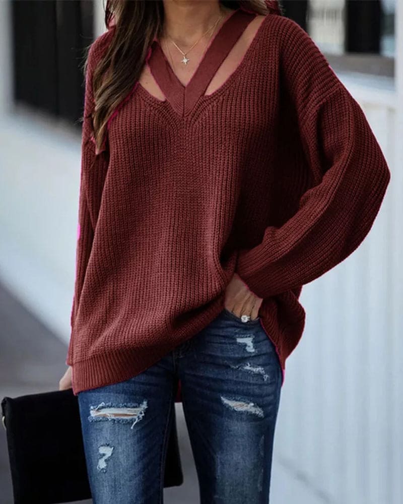 Bolendo Eva | Langer Pullover mit V-Ausschnitt