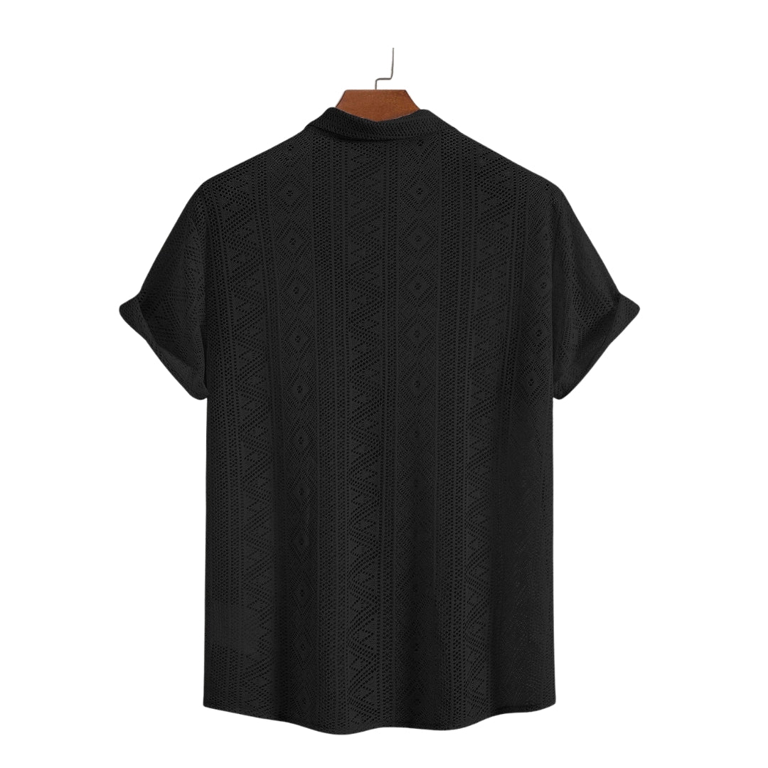 Bolendo Kurzarm-Hemd mit geometrischer Struktur und Leinen-Baumwoll-Hose für Herren
