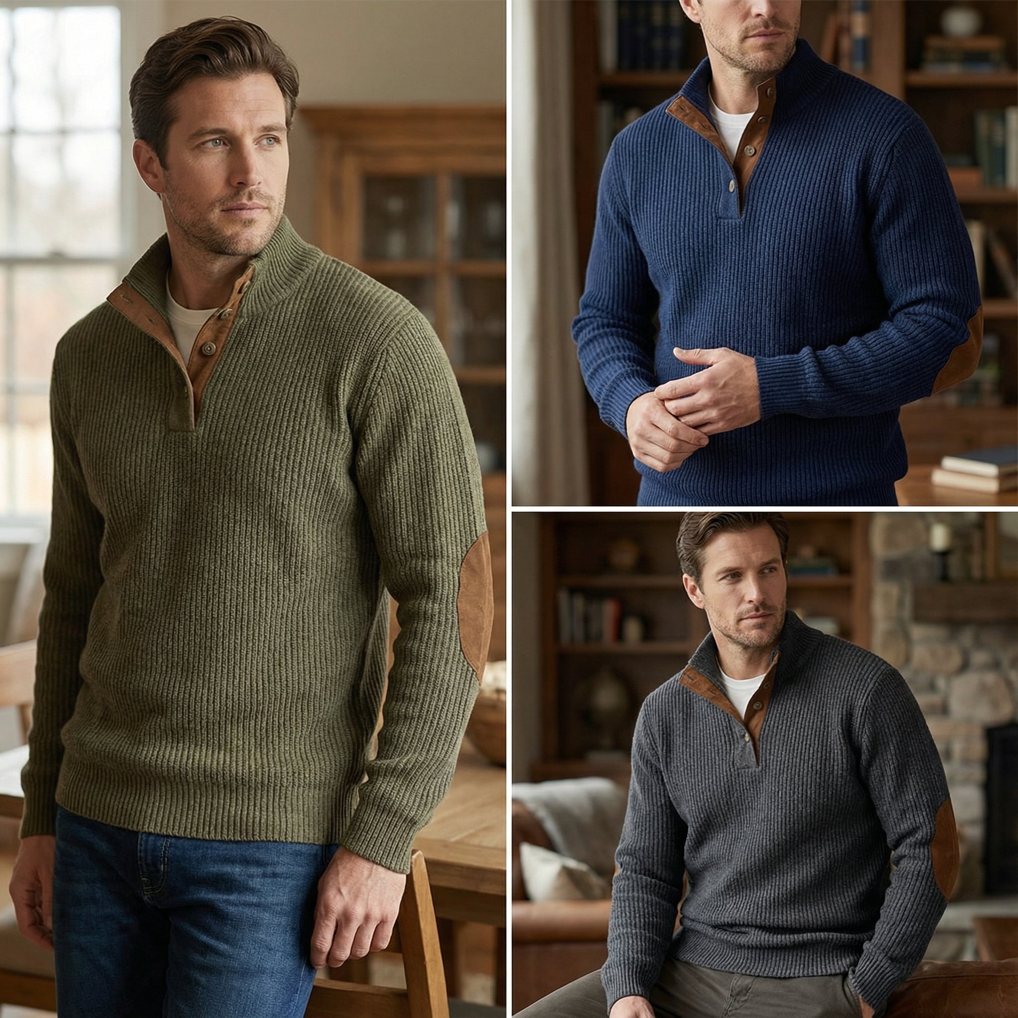 Pull-over de plein air pour hommes – Tricot structuré, matériau robuste et coupe confortable