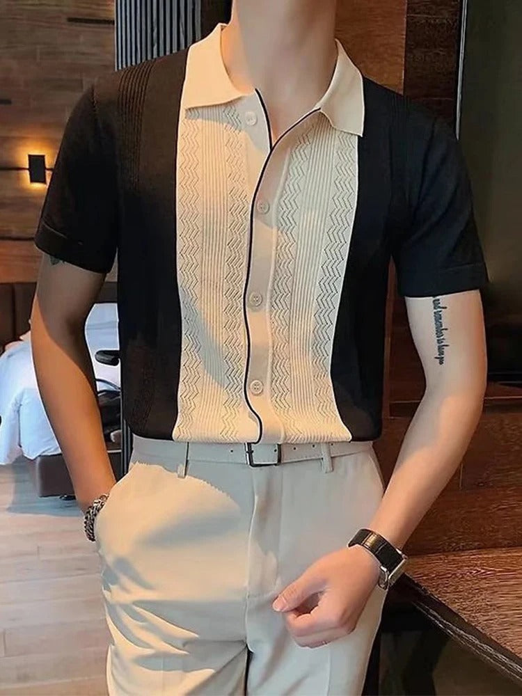 Polo da uomo alla moda lavorata a maglia a righe - Mathias