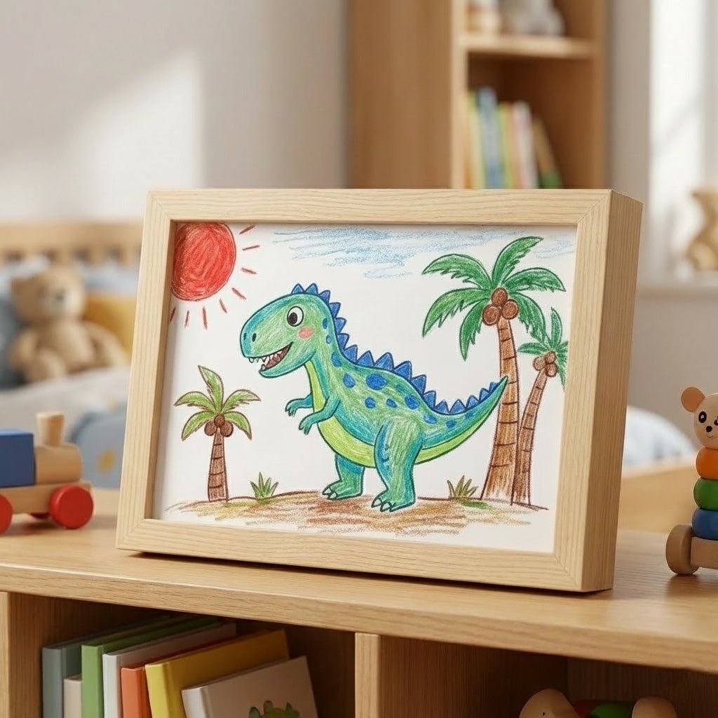 Bilderrahmen mit Stauraum – Holzoptik & Frontöffnung für Kinderzeichnungen