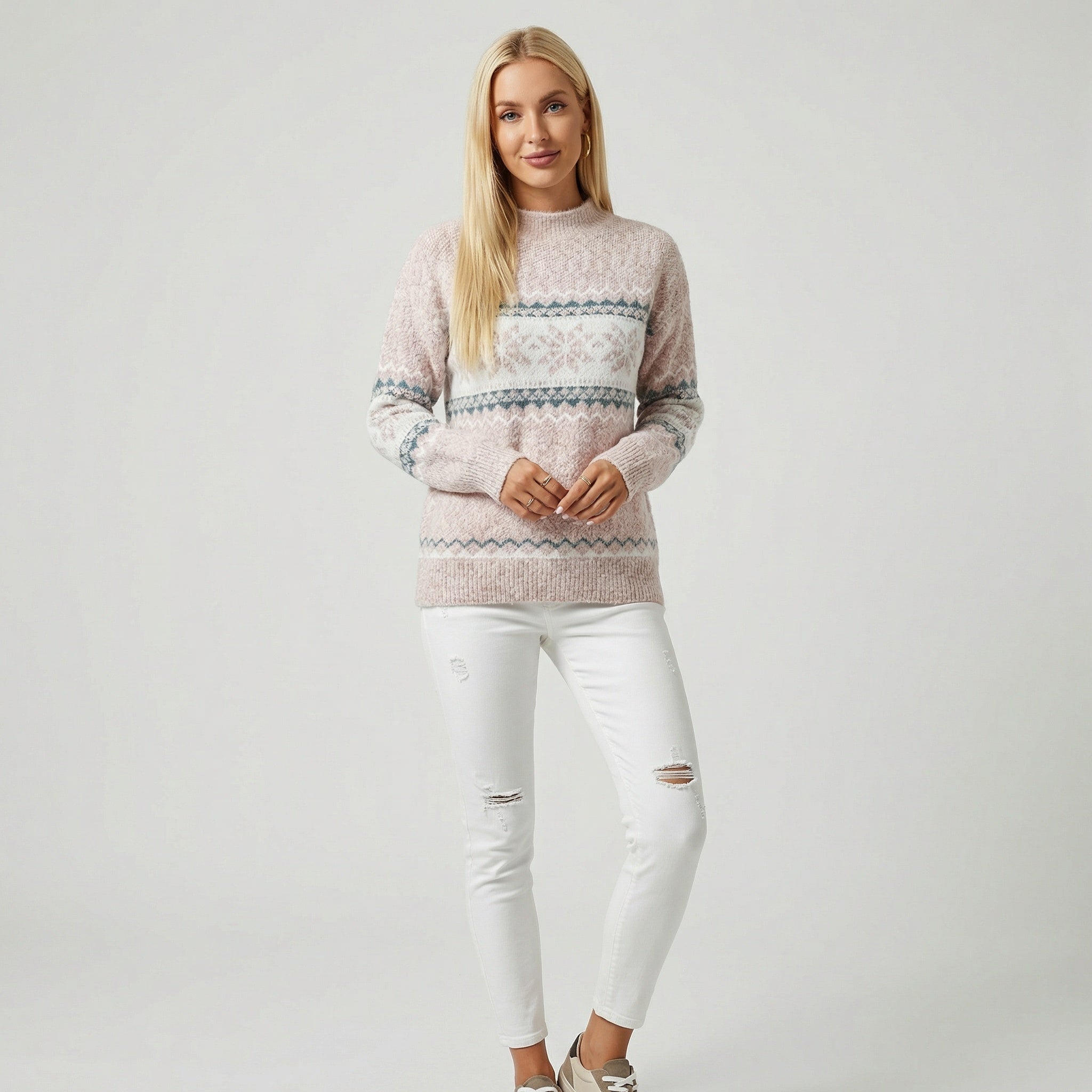 Maglione da donna lavorato a maglia – Morbido maglione invernale con motivo norvegese e vestibilità comoda