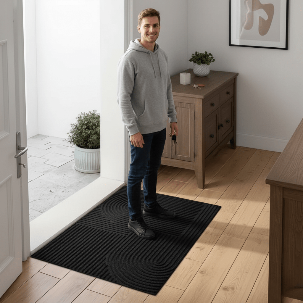 Absorberende Wasbare Mat met Elegant Lijnenpatroon, Antislip en Microvezel 1