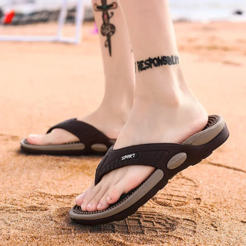 Ademende Massageslippers Heren - Luxe Strand Sandalen Maat 46, Zwart/Rood/Khaki 3