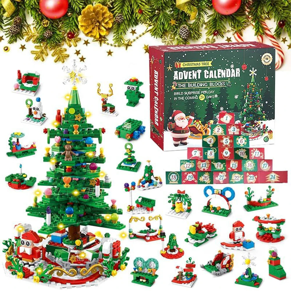 Lumibrix adventní kalendář pro děti – 24 překvapení s LED osvětlením a barevným vánočním stromkem z kostek