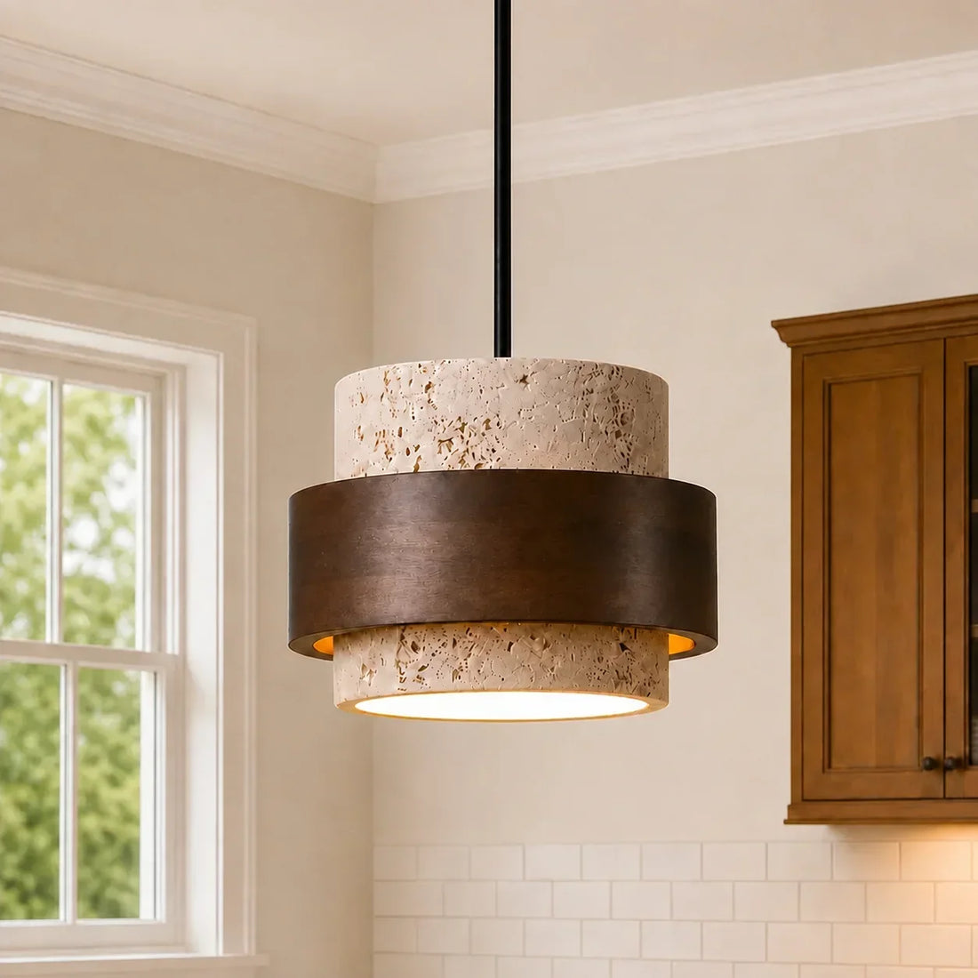 Aksel Vintage Cylindrical Travertine Stone Pendant Light 0