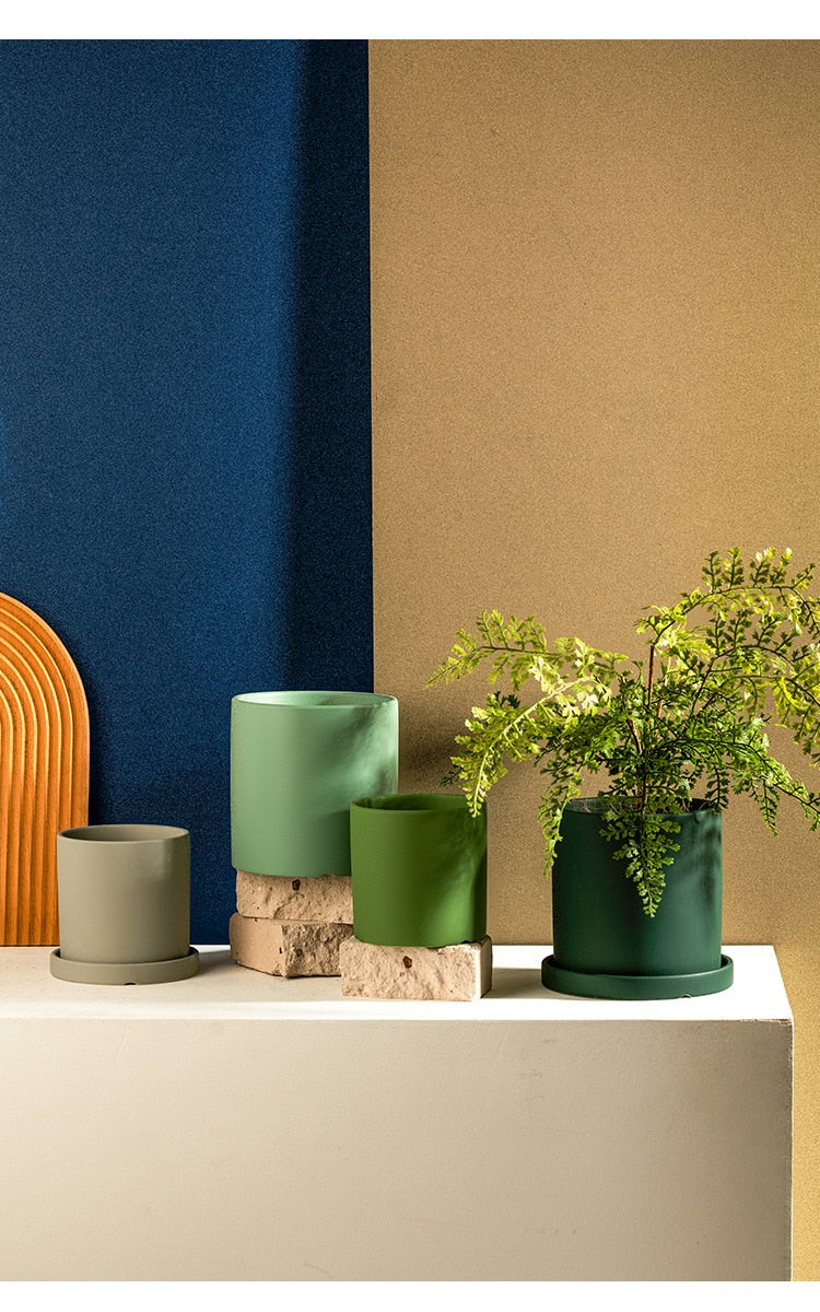 Floriva – Pot de plante en céramique avec soucoupe, peint à la main, coloré