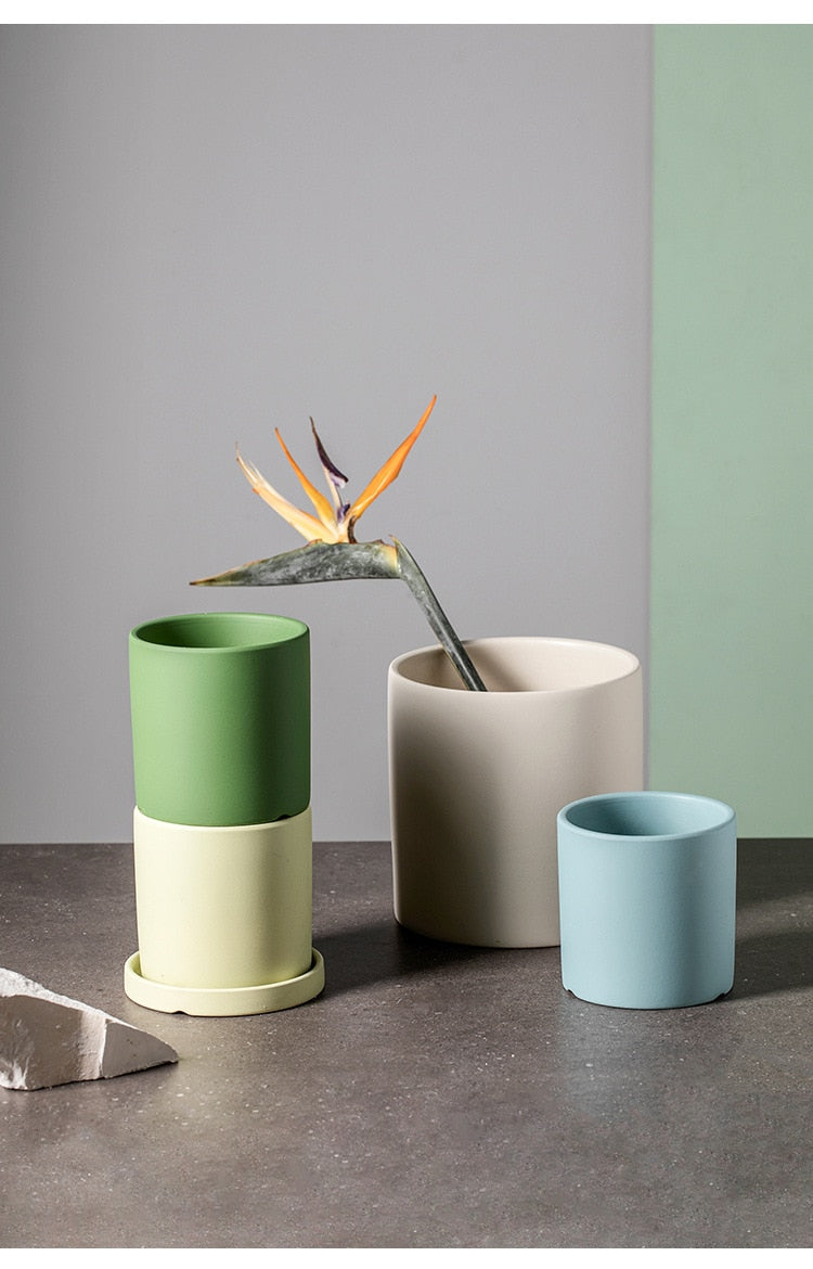 Floriva – Pot de plante en céramique avec soucoupe, peint à la main, coloré