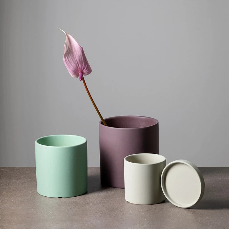 Floriva – Pot de plante en céramique avec soucoupe, peint à la main, coloré
