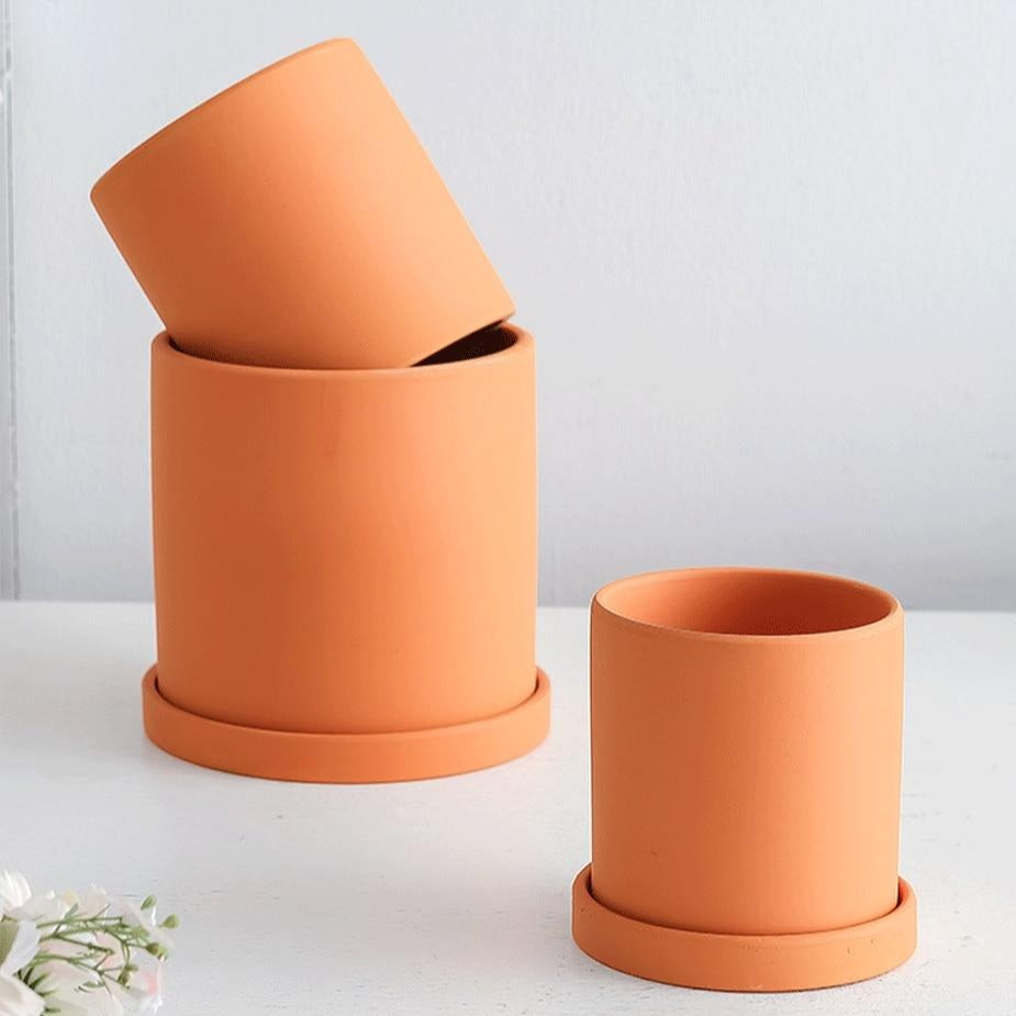 Floriva – Pot de plante en céramique avec soucoupe, peint à la main, coloré