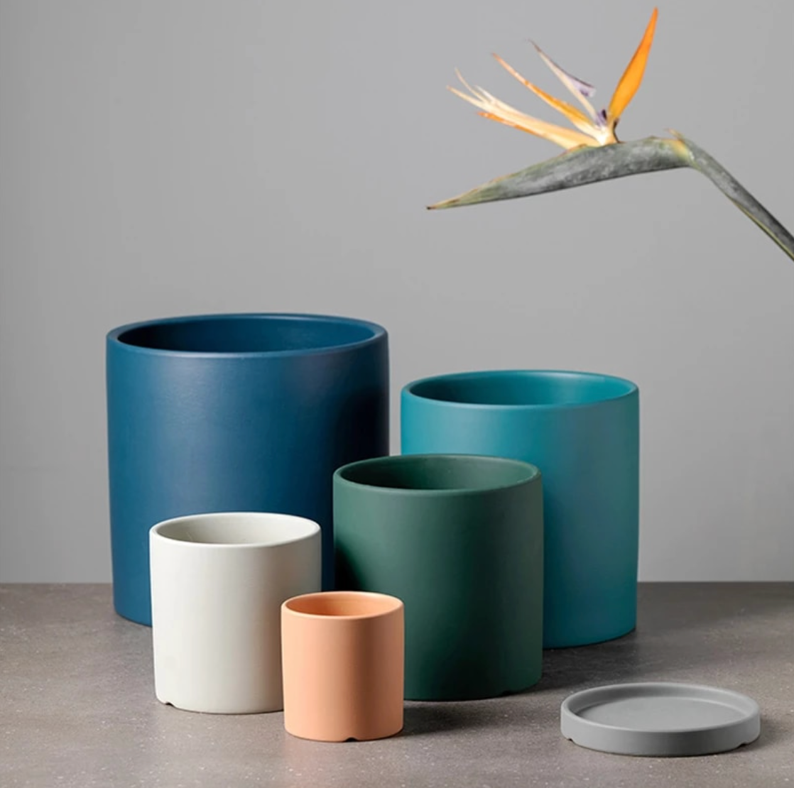 Floriva – Pot de plante en céramique avec soucoupe, peint à la main, coloré
