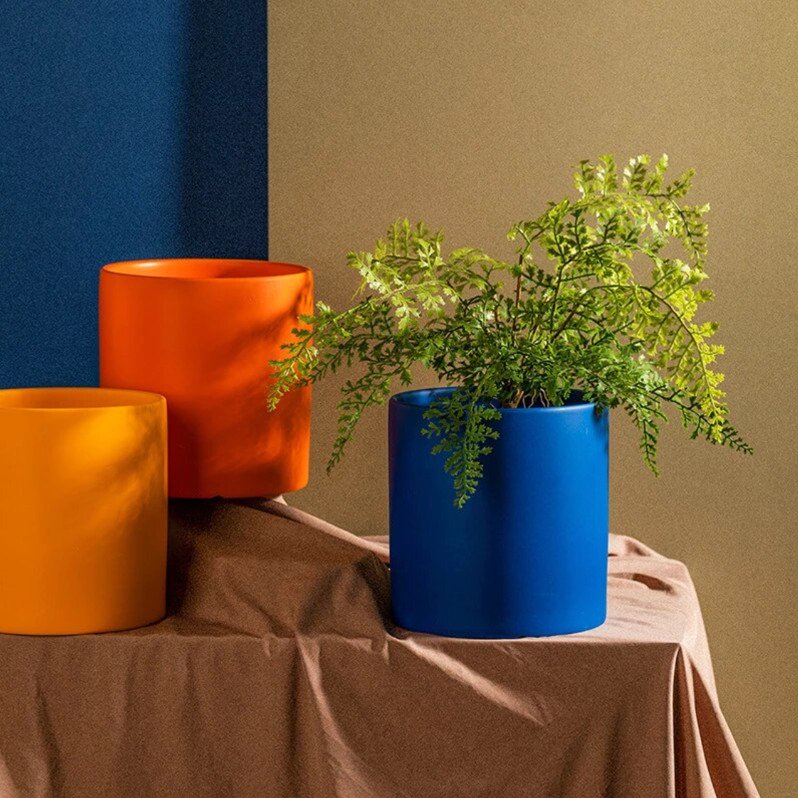 Floriva – Pot de plante en céramique avec soucoupe, peint à la main, coloré
