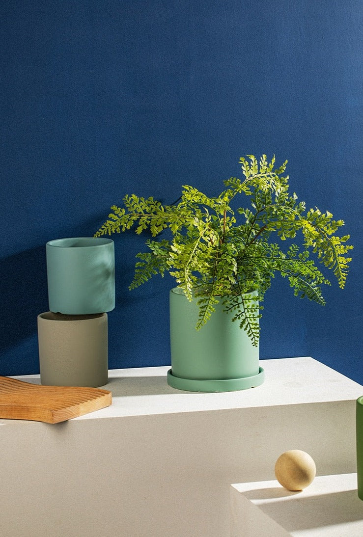 Floriva – Pot de plante en céramique avec soucoupe, peint à la main, coloré