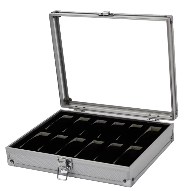 Aluminium Watch Box for Men – 12 Grid Slots, Suede Interior Watch Display Case 6