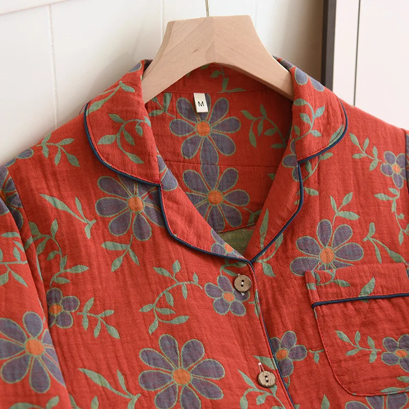 Damen Pyjama-Set – Weiche Baumwolle, Florales Muster & Bequemer Schnitt