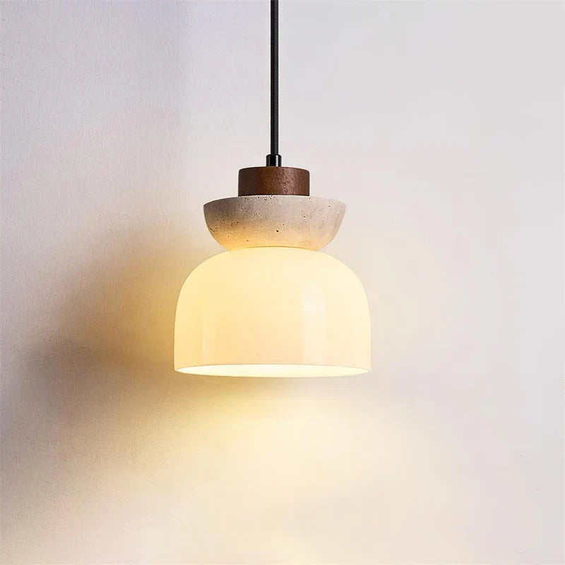 Angelia Wabi-Sabi Travertine Frosted Glass Pendant Light 0