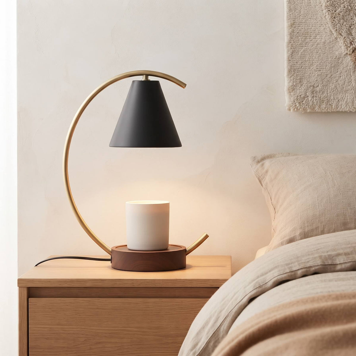 Arc Candle Warmer Lamp with Timer, Matte Black Shade & Brushed Gold Stand, Flameless Candle Heater Light 0