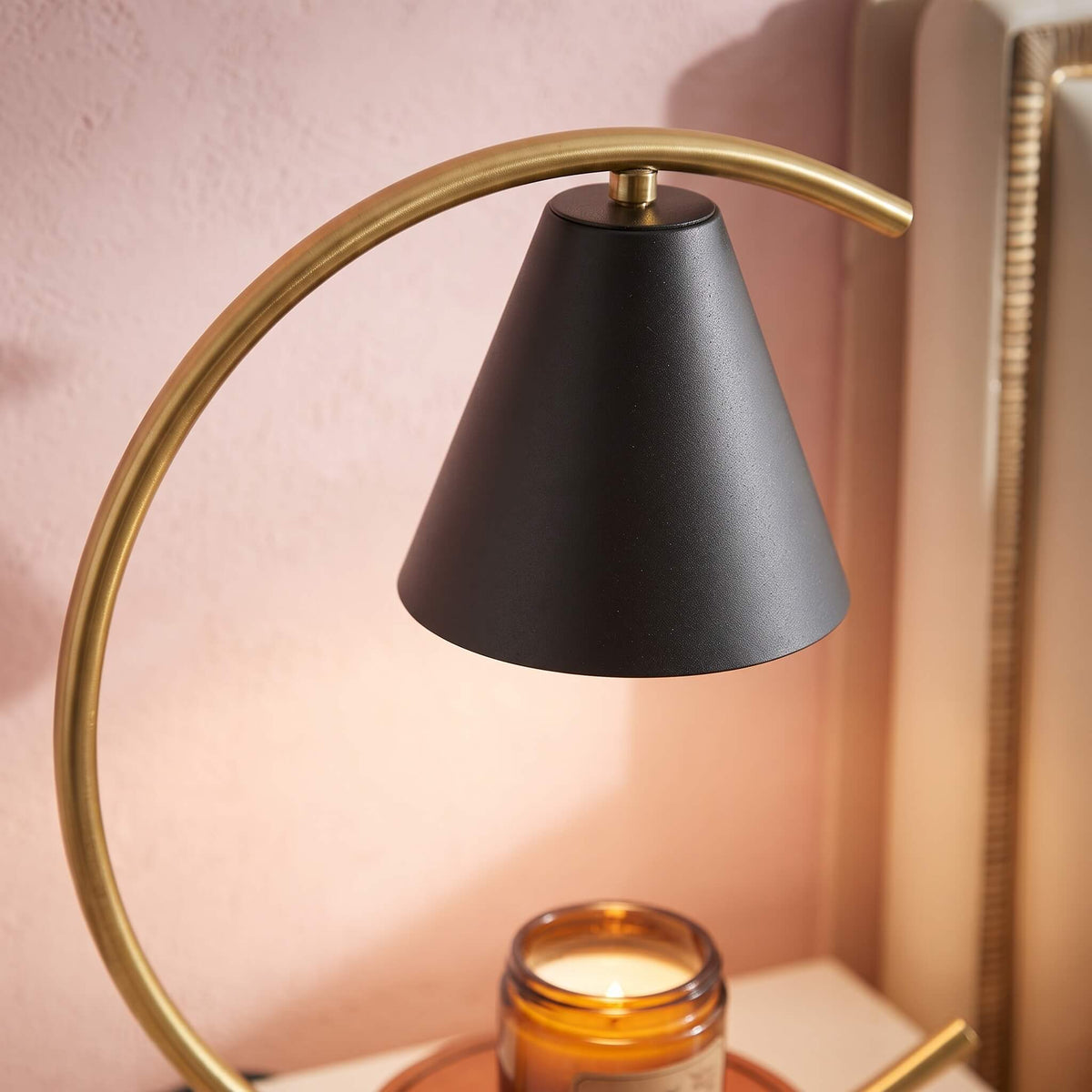 Arc Candle Warmer Lamp with Timer, Matte Black Shade & Brushed Gold Stand, Flameless Candle Heater Light 4