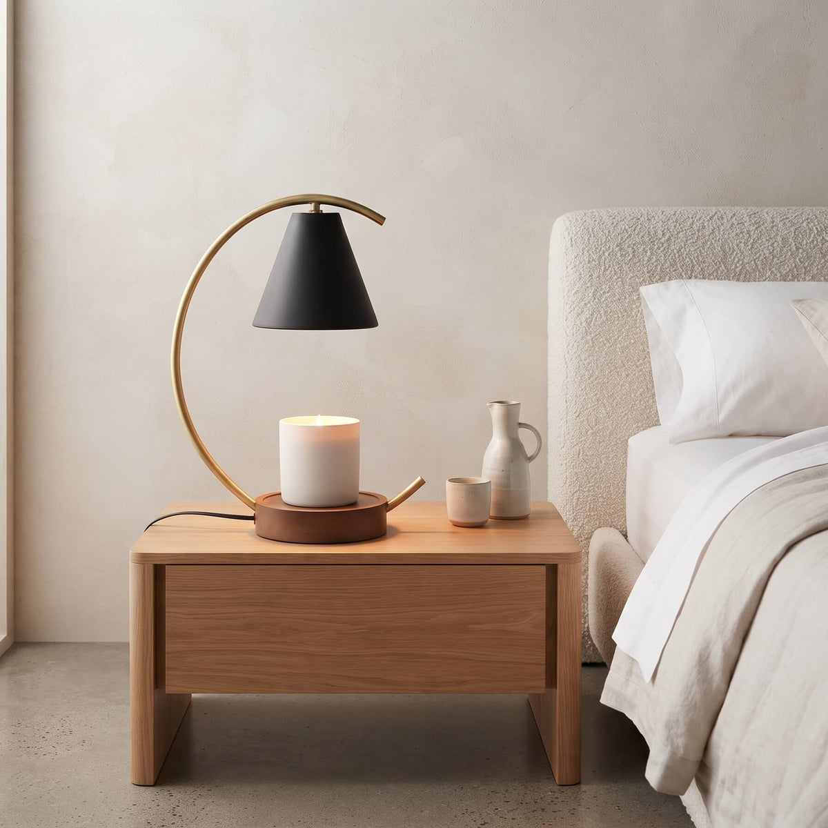 Arc Candle Warmer Lamp with Timer, Matte Black Shade & Brushed Gold Stand, Flameless Candle Heater Light 5