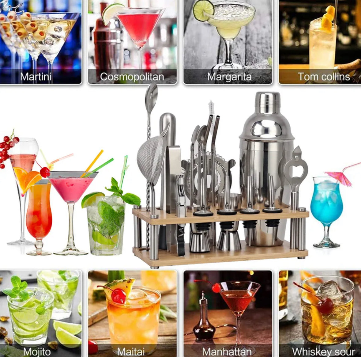 Devako Set Professionale per Barman - 23 pezzi, Capacità 350ml-750ml, Strumenti Completi per Cocktail