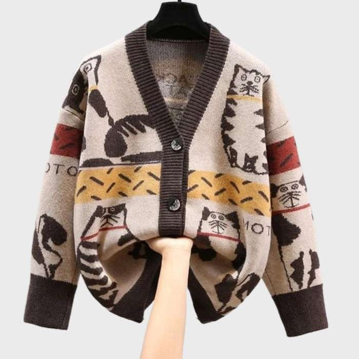 Cardigan med kattemotiv - Beth
