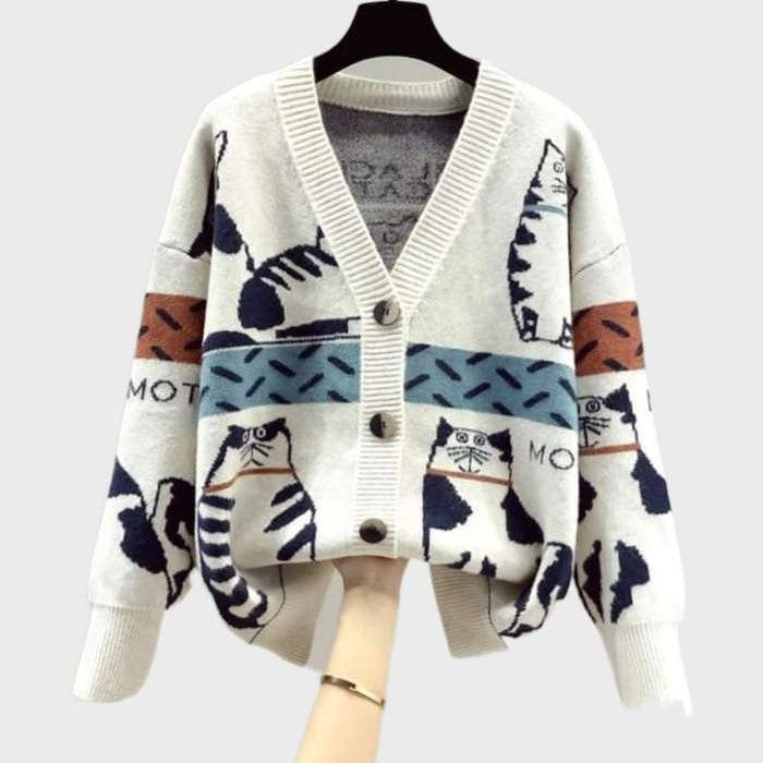 Cardigan med kattemotiv - Beth