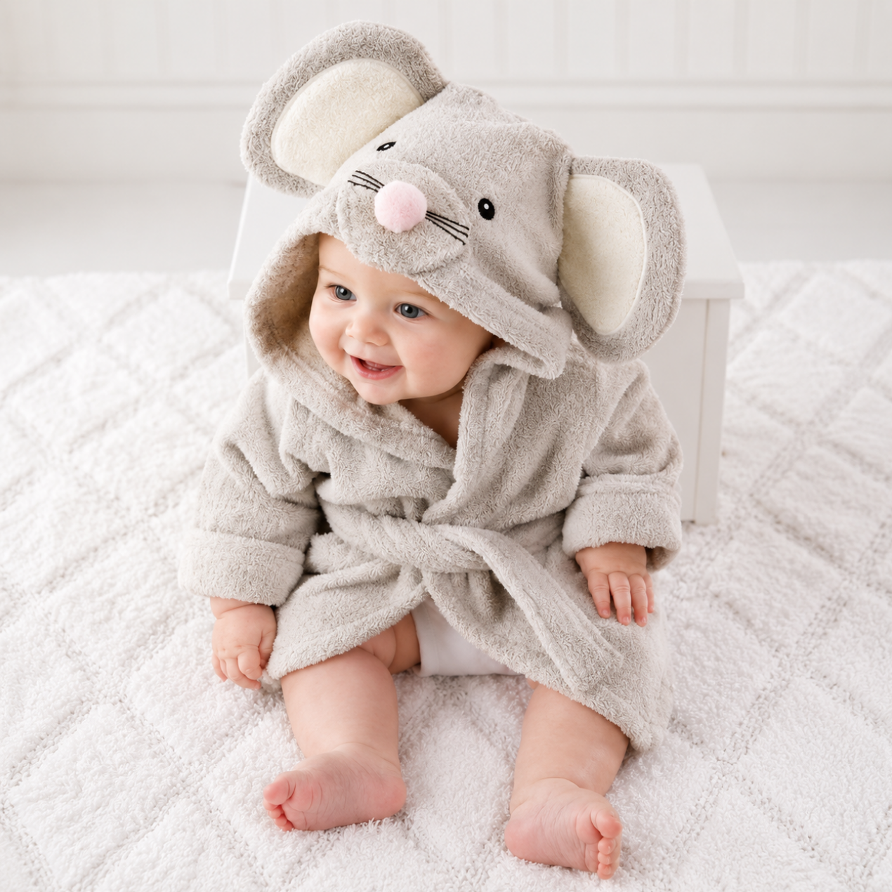 Babybadhanddoek met capuchon — Zachte badponcho met dierenprint voor baby's en peuters 5