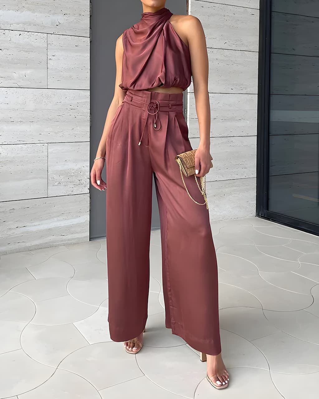 Leonie - Top dos nu uni avec pantalon ample