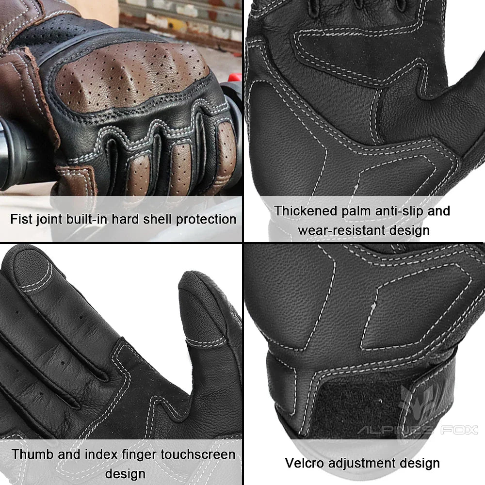 Bruine Vintage Leren Motorhandschoenen Heren met Touchscreen en Knokkelbescherming 4
