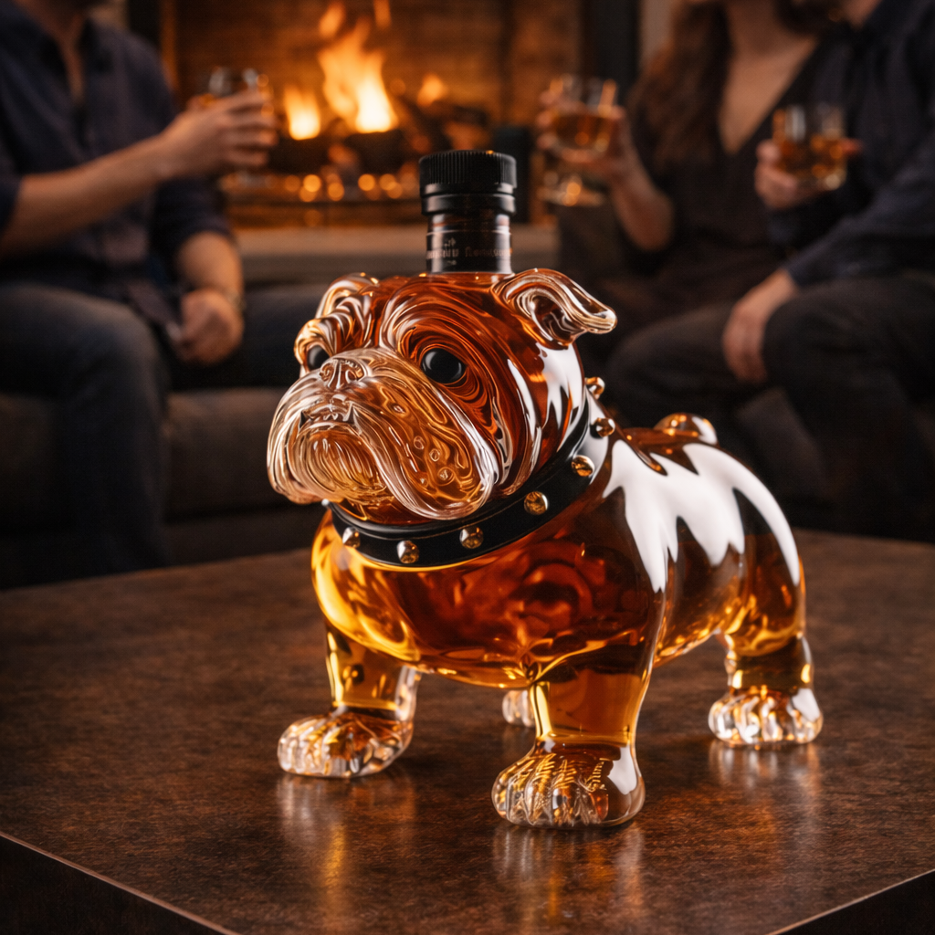 Bulldog Whisky Bottle – Unique 350ml Glass Sculpture for Bar Decor 0