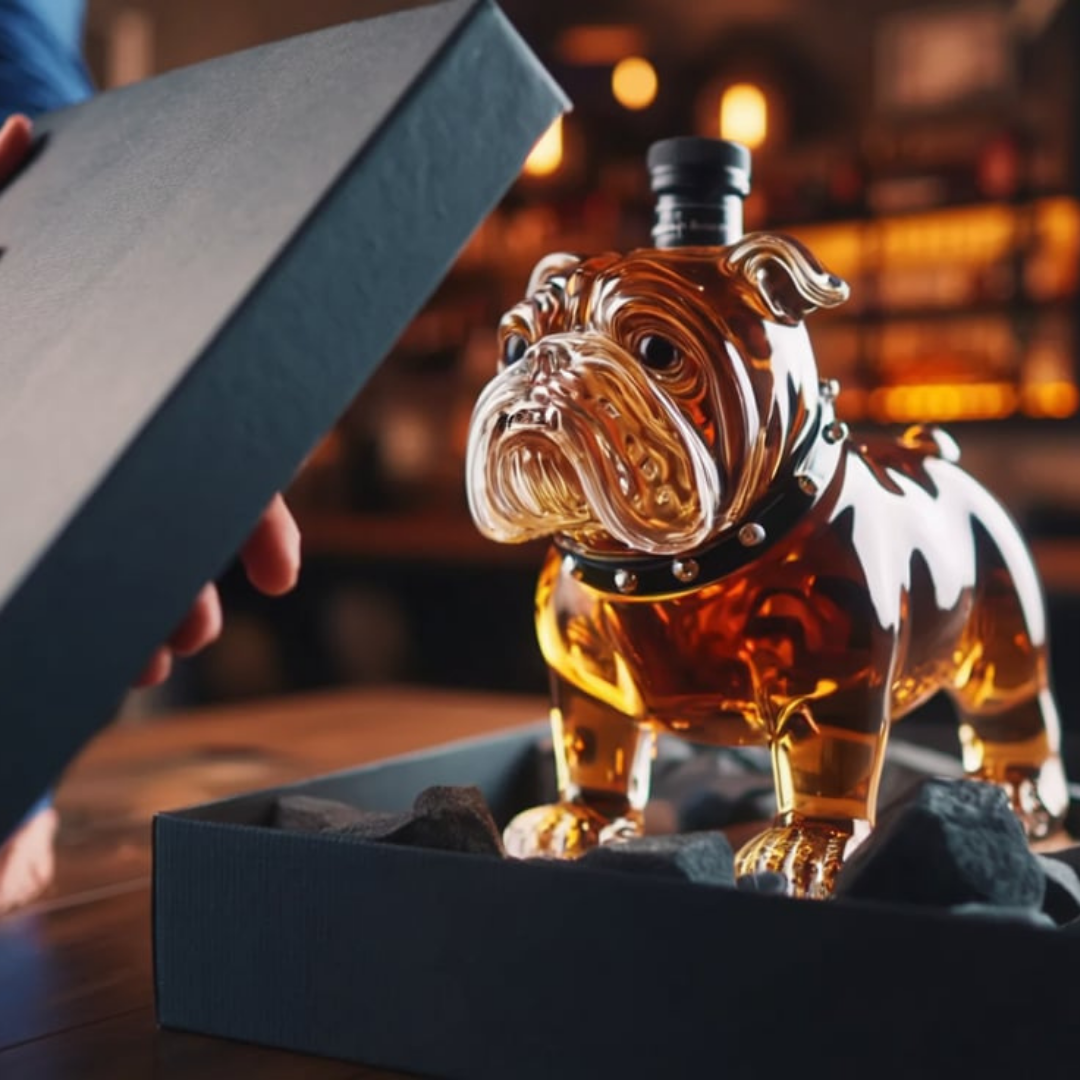 Bulldog Whisky Bottle – Unique 350ml Glass Sculpture for Bar Decor 4