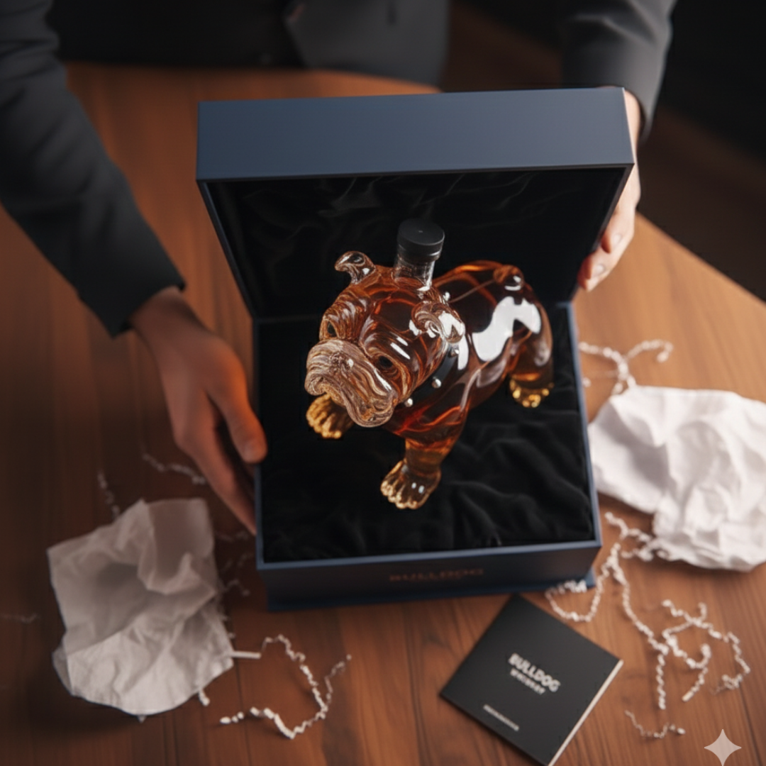 Bulldog Whisky Bottle – Unique 350ml Glass Sculpture for Bar Decor 5