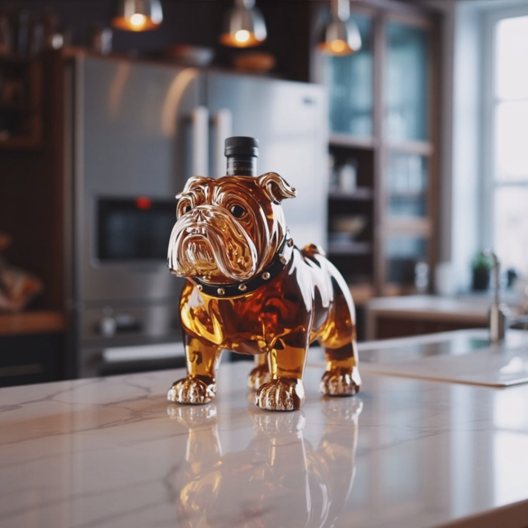 Bulldog Whisky Bottle – Unique 350ml Glass Sculpture for Bar Decor 7