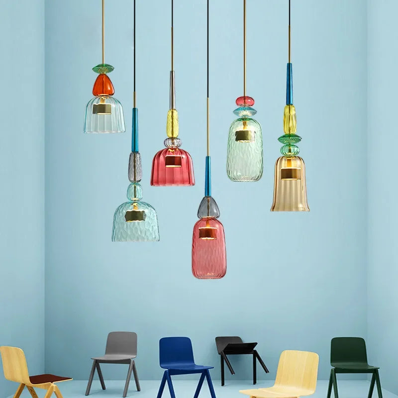 Bunte Pendelleuchte mit Verstellbarem Glasschirm für Esszimmer und Wohnzimmer 0