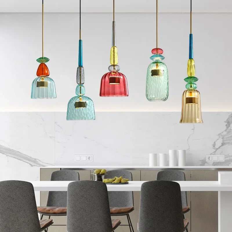 Bunte Pendelleuchte mit Verstellbarem Glasschirm für Esszimmer und Wohnzimmer 5