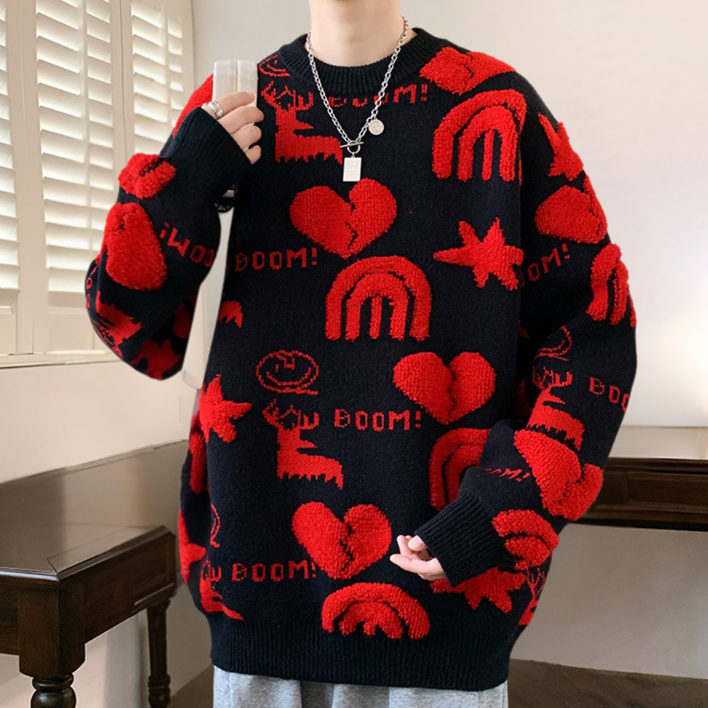 Tobiasz - Pull en tricot graphique stylé pour hommes