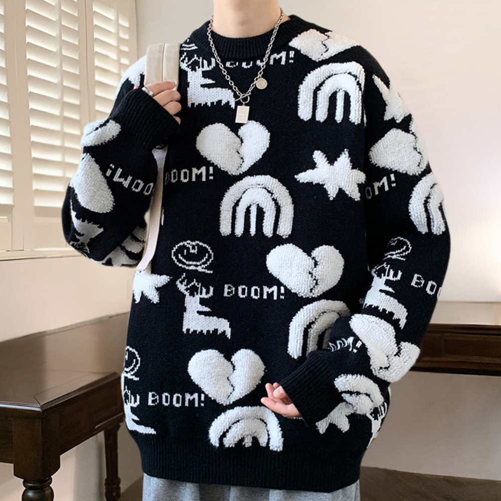 Tobiasz - Pull en tricot graphique stylé pour hommes