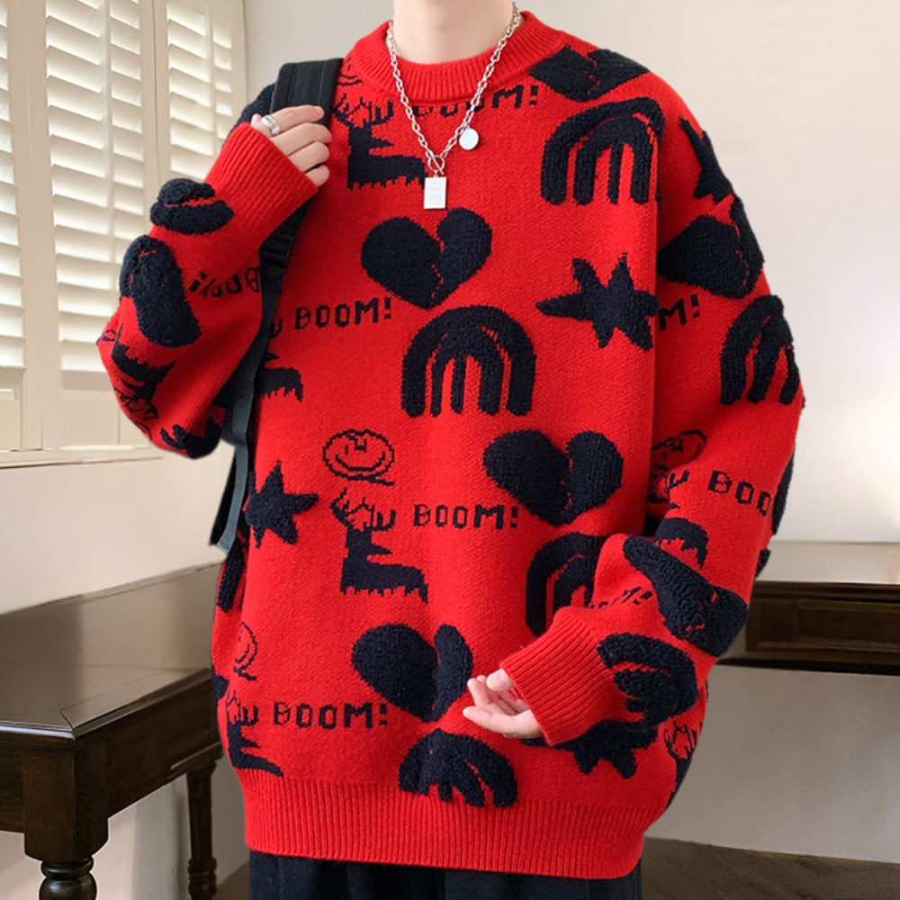 Tobiasz - Pull en tricot graphique stylé pour hommes
