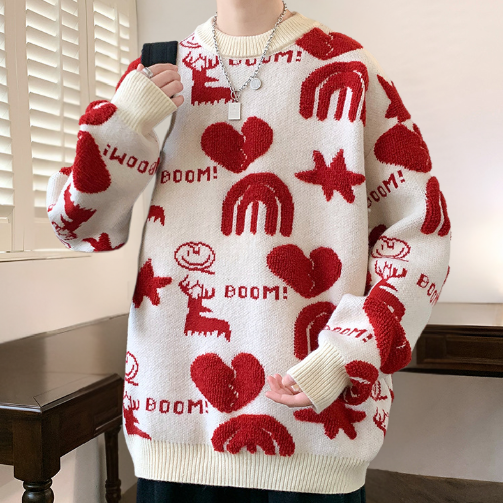 Tobiasz - Pull en tricot graphique stylé pour hommes