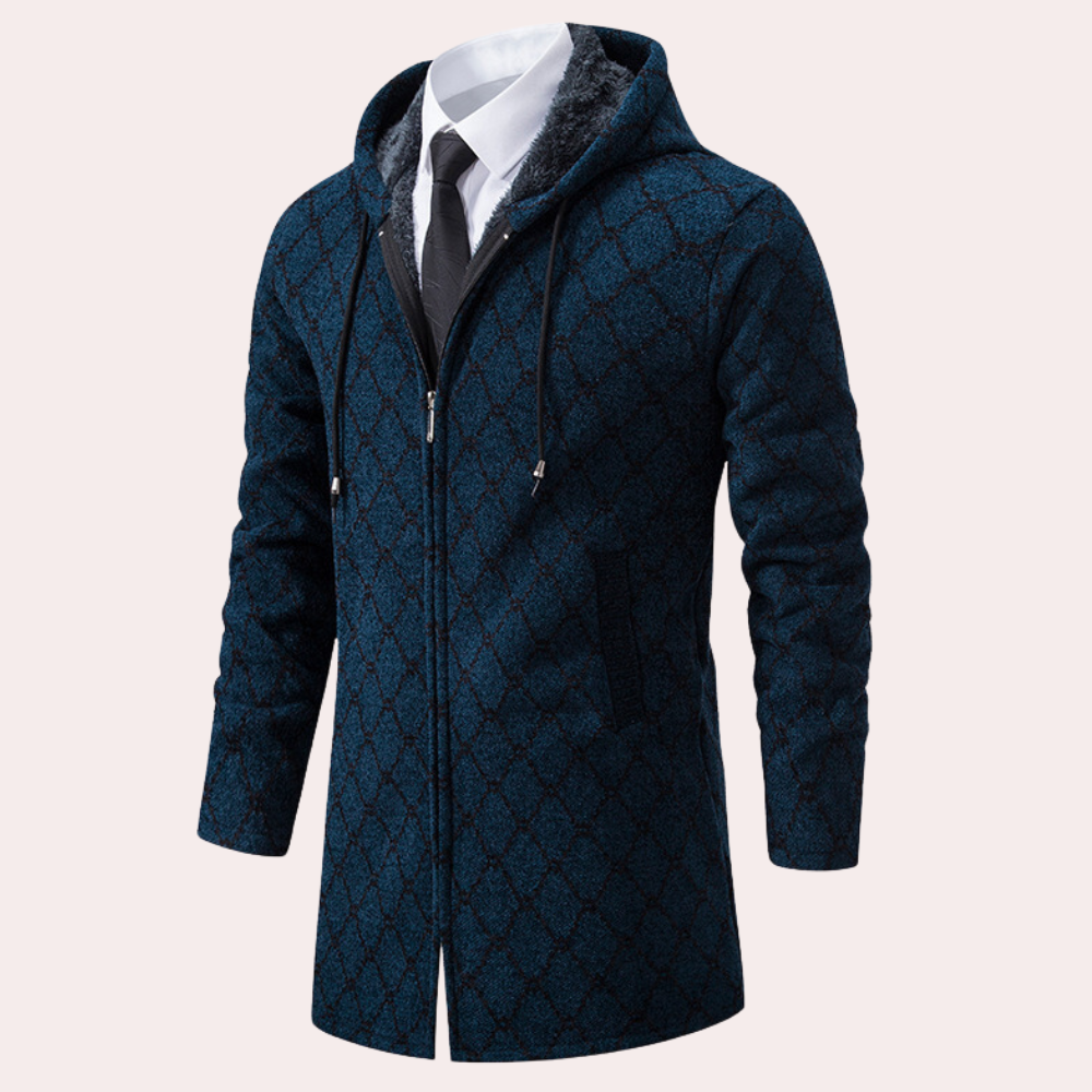 Thanasis - dlouhý pletený svetr s kapucí pro muže