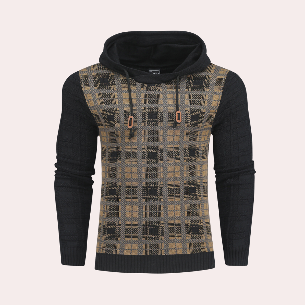 Emre - Pull en tricot pour hommes avec capuche et motif à carreaux