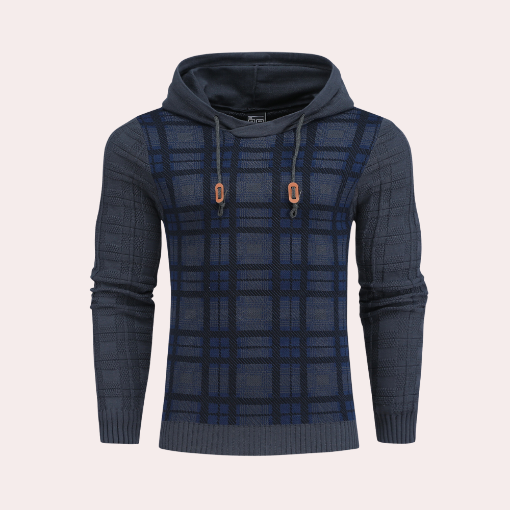 Emre - Pull en tricot pour hommes avec capuche et motif à carreaux