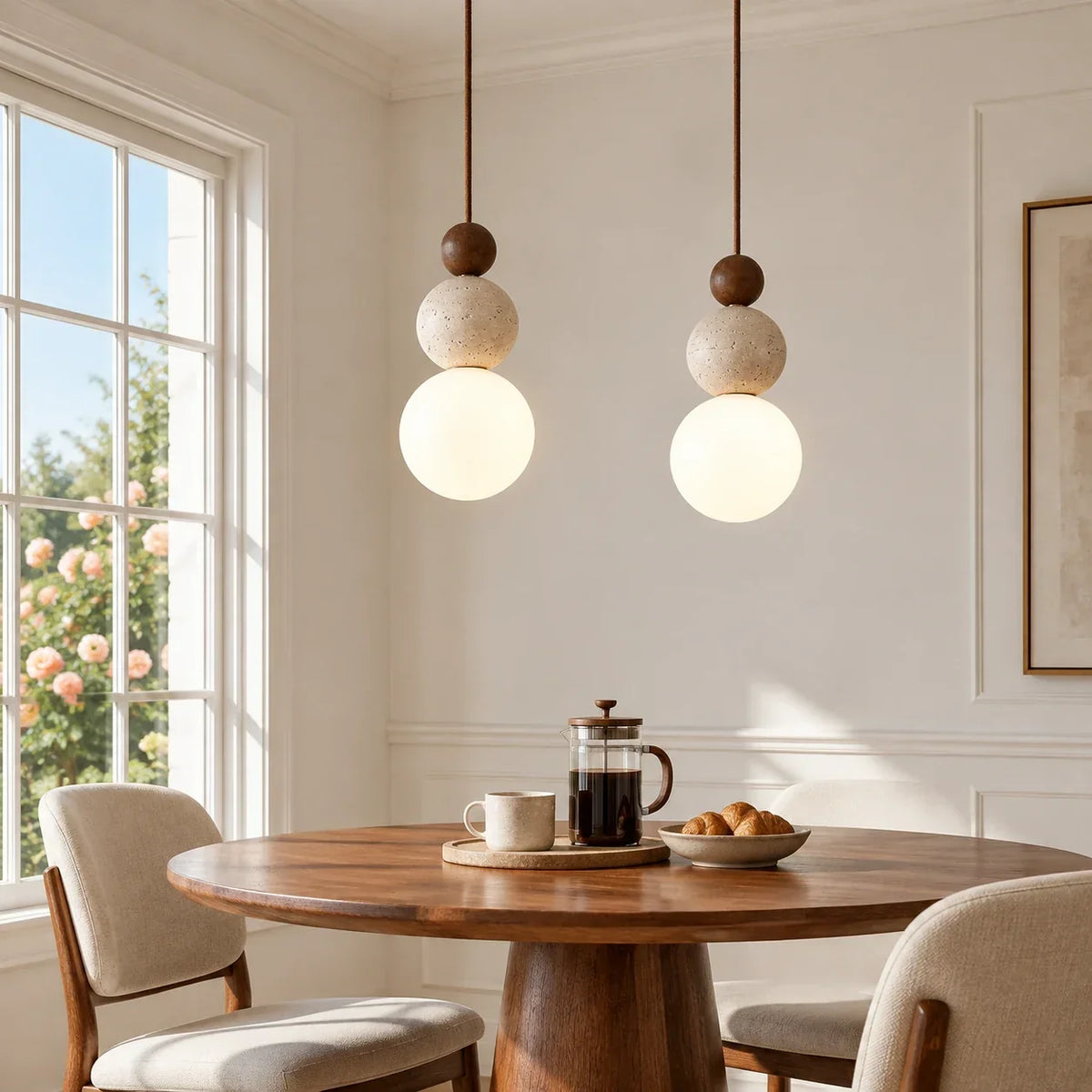Caspin Sculptural Travertine Wood LED Pendant Light 8