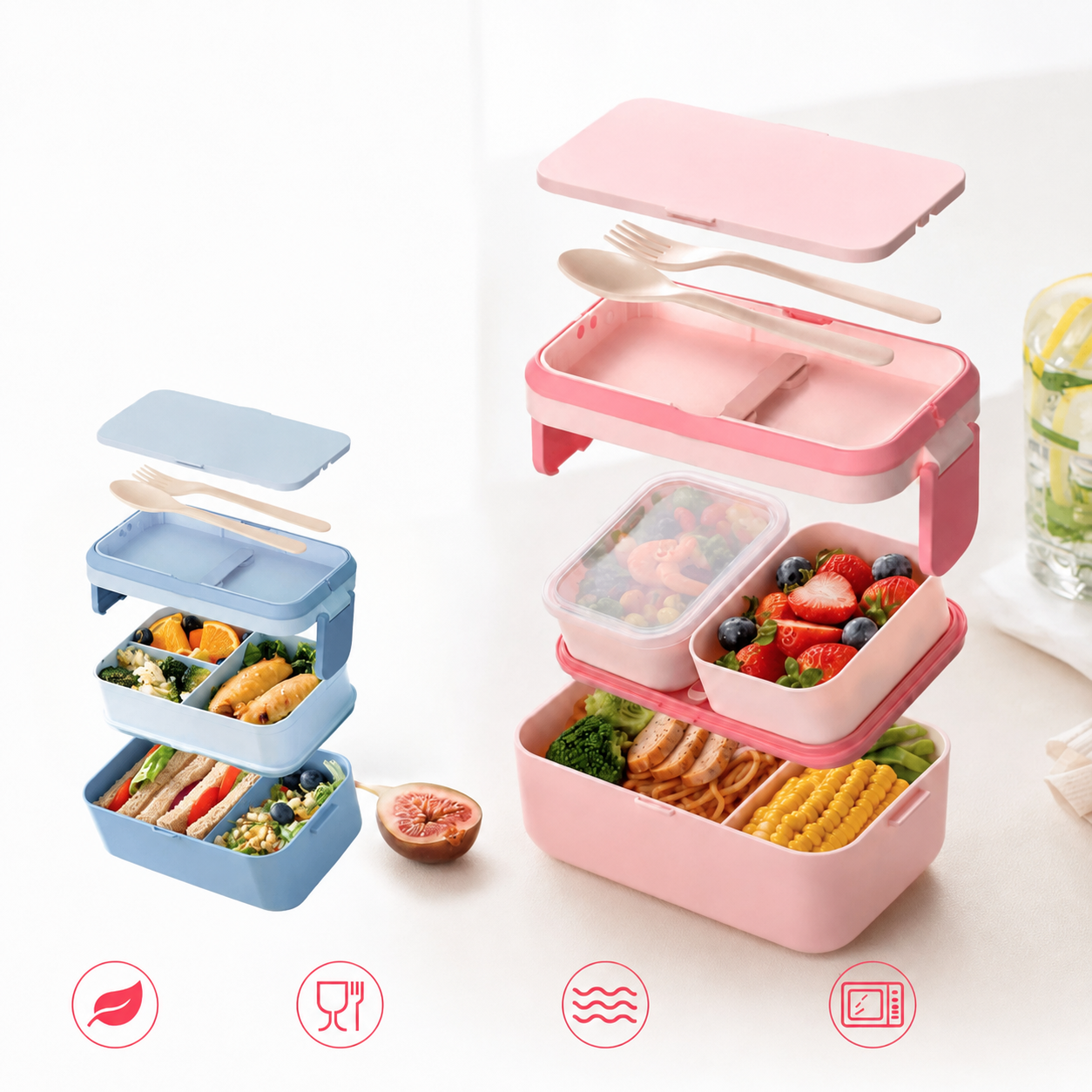 Brotdose Kinder mit Fächern – Bento Box 1780 ml mit 2 Etagen