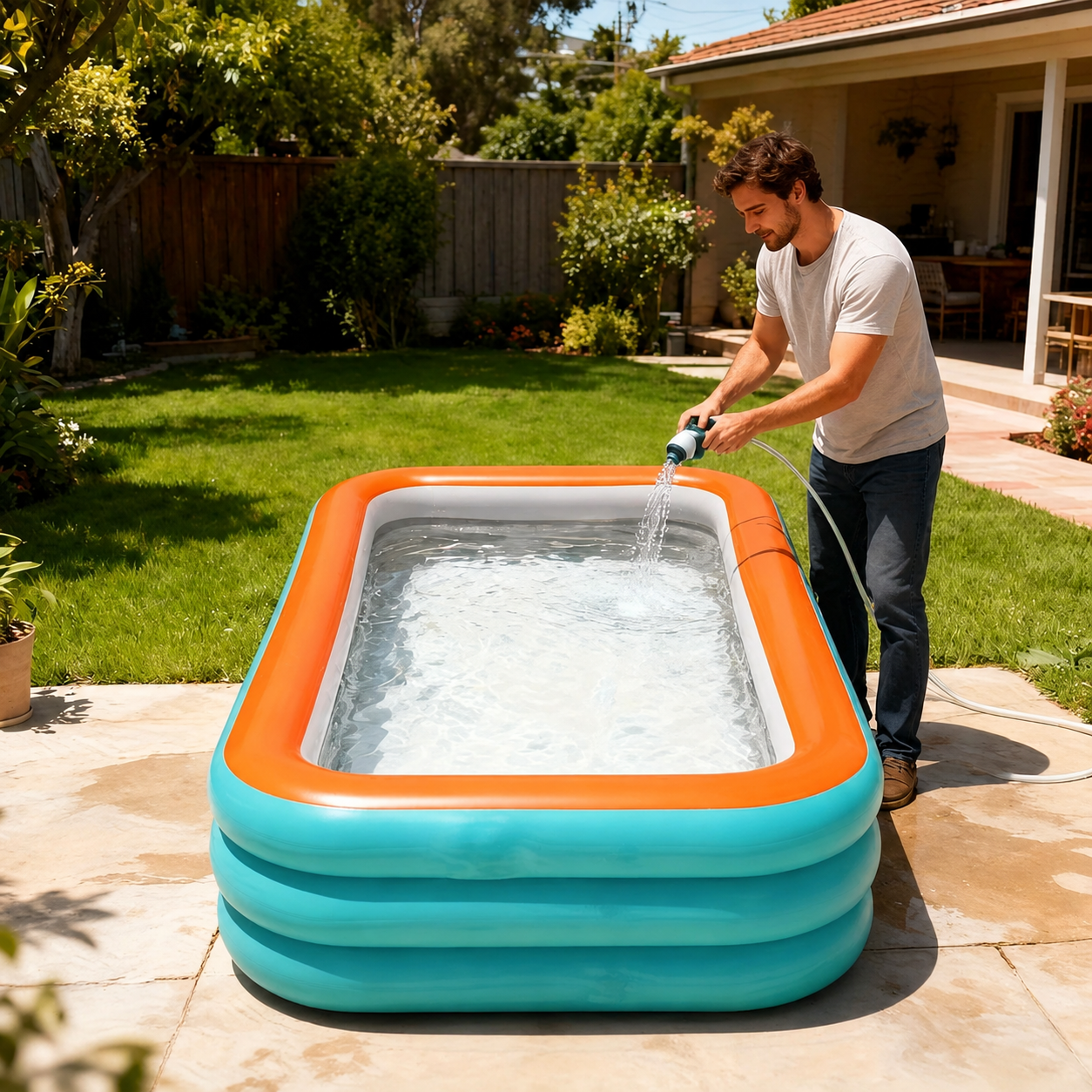 Piscine gonflable – Bassin familial rectangulaire en PVC 0,4 mm & valve de vidange