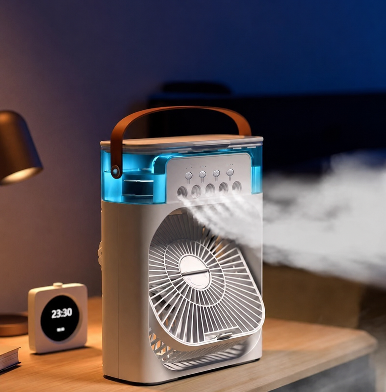 Mini Luftkühler 3-in-1 – USB Air Cooler mit Wassertank, Sprühnebel & LED-Licht