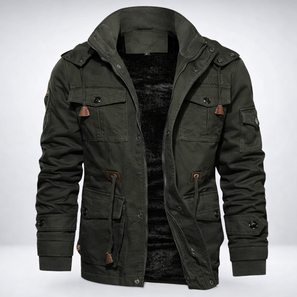 Pánská zimní bunda – teplá podšívka, stojáček a několik kapes pro každodenní nošení