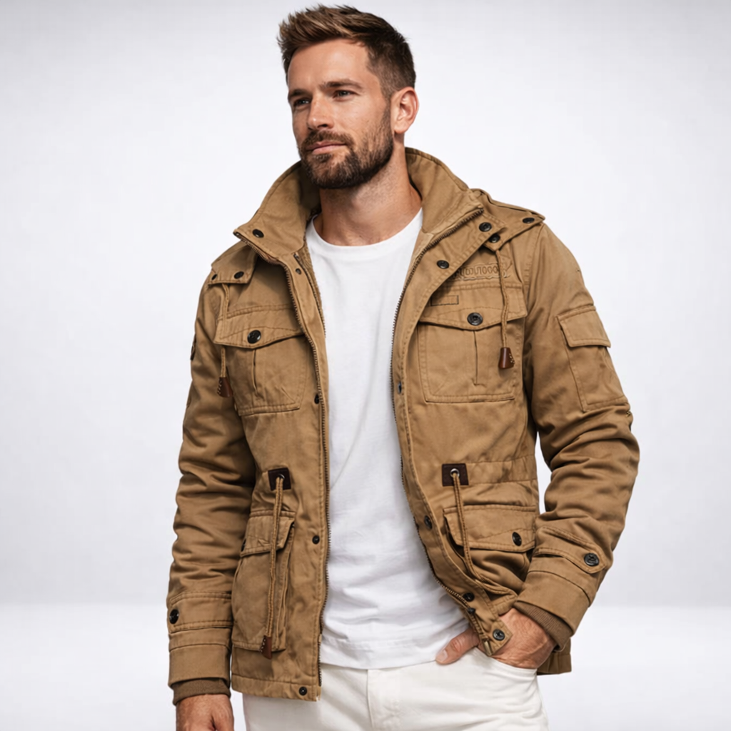 Pánská zimní bunda – teplá podšívka, stojáček a několik kapes pro každodenní nošení