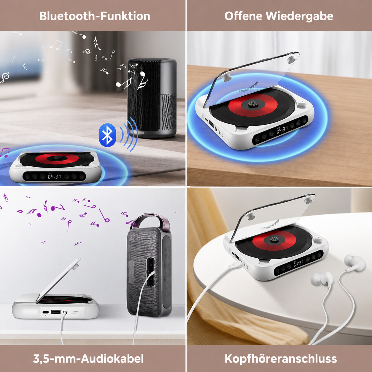 Prenosný CD prehrávač – Bluetooth 5.3 s nabíjateľnou batériou
